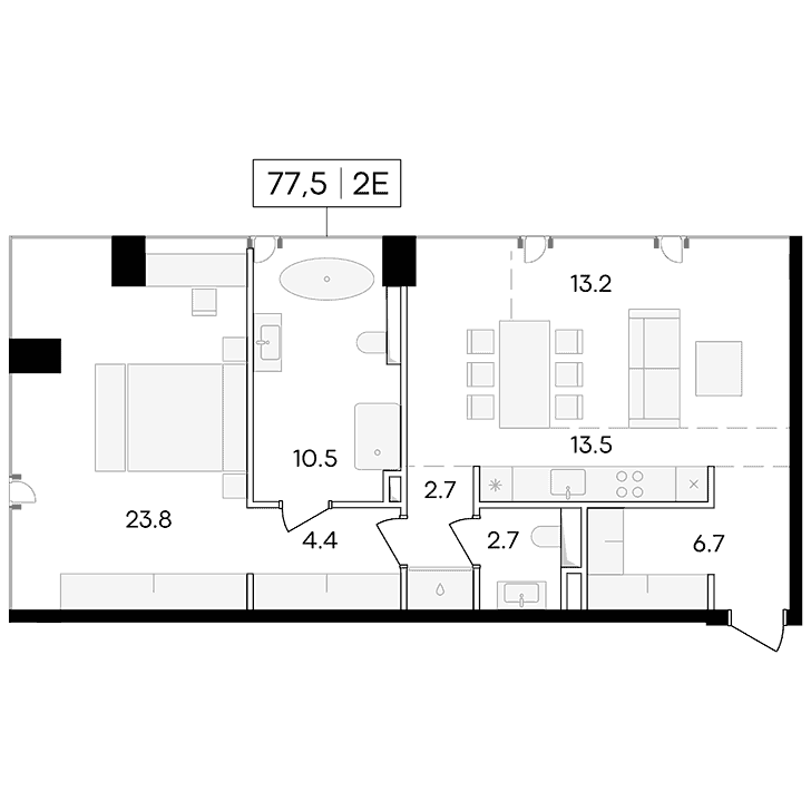 2-комнатная квартира 77.50 кв.м. в Пресненском