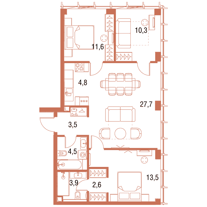 3-комнатная квартира 82.25 кв.м. в Савёловском