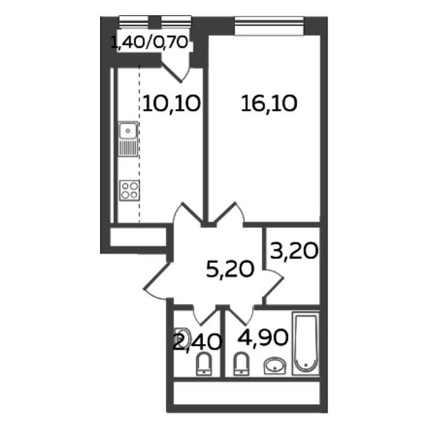 1-комнатная квартира 42.60 кв.м. в Люберцах