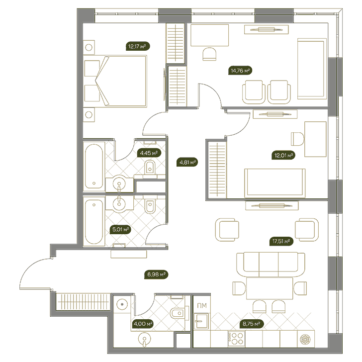 4-комнатная квартира 92.20 кв.м. в Раменках