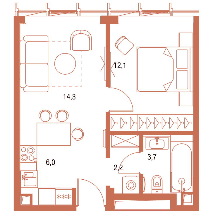 1-комнатная квартира 38.30 кв.м. в Савёловском