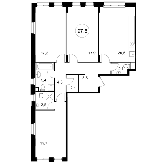 3-комнатная квартира 97.50 кв.м. в Можайском