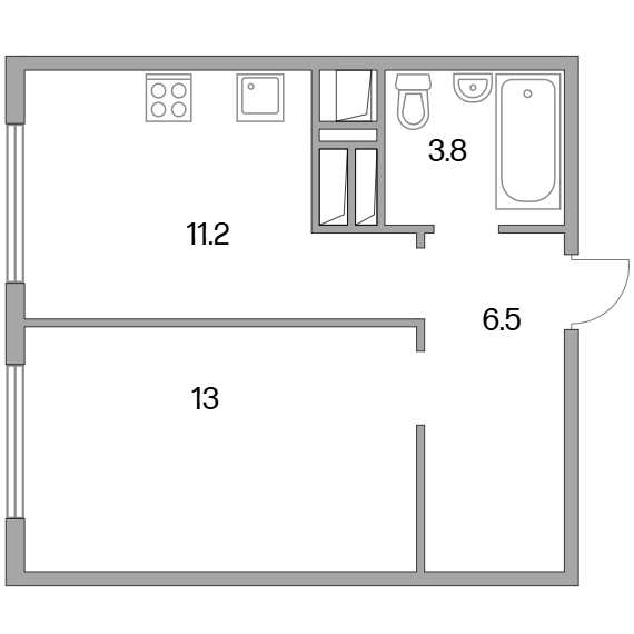 1-комнатная квартира 34.50 кв.м. в Гранитном