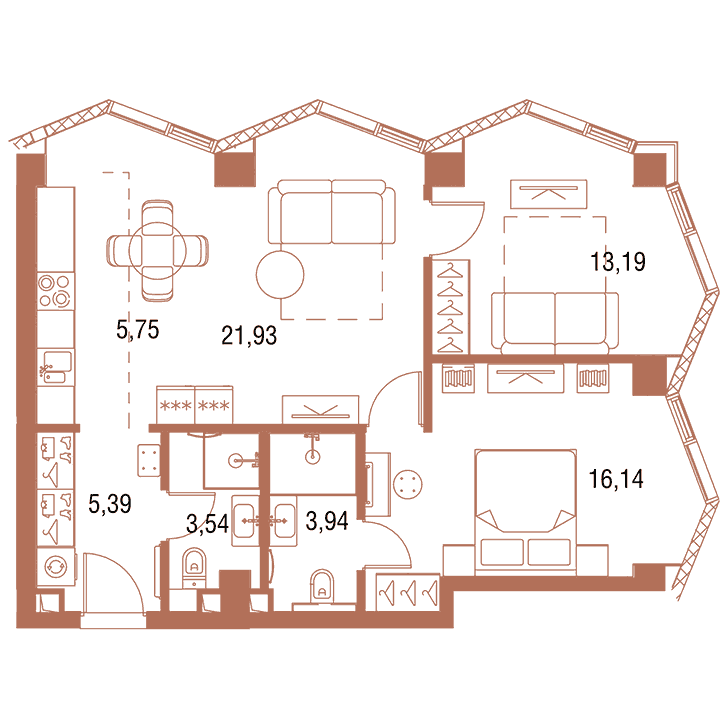 2-комнатная квартира 69.88 кв.м. в Савёловском