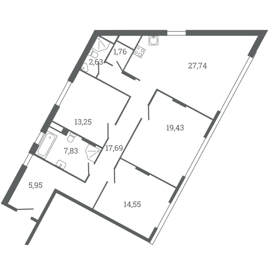 3-комнатная квартира 111.50 кв.м. в Пресненском