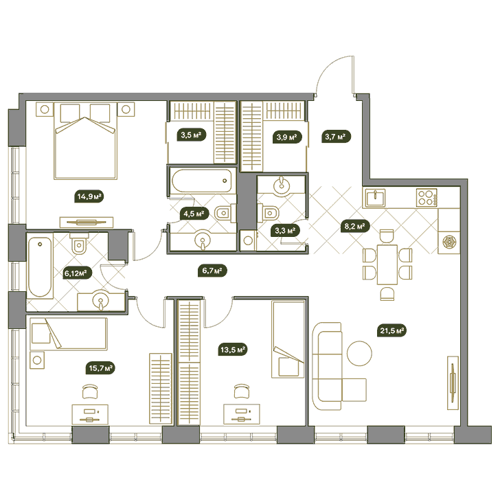 4-комнатная квартира 102.30 кв.м. в Раменках