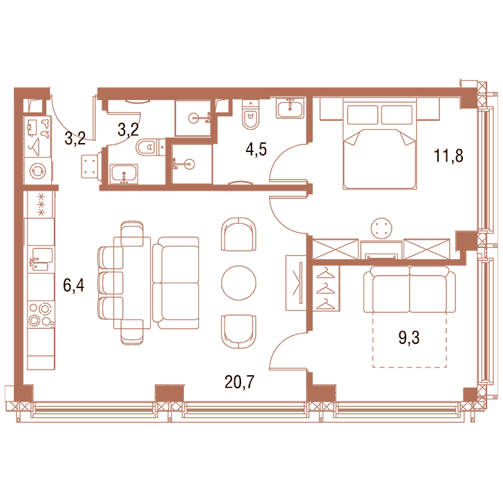 2-комнатная квартира 59.00 кв.м. в Савёловском