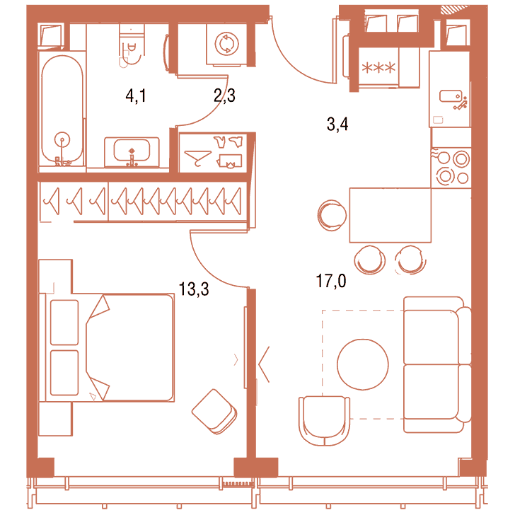 1-комнатная квартира 40.03 кв.м. в Савёловском