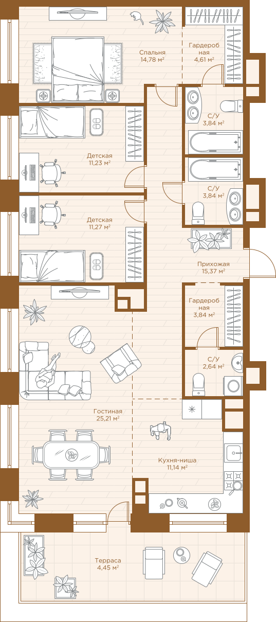 3-комнатная квартира 112.22 кв.м. в Казани