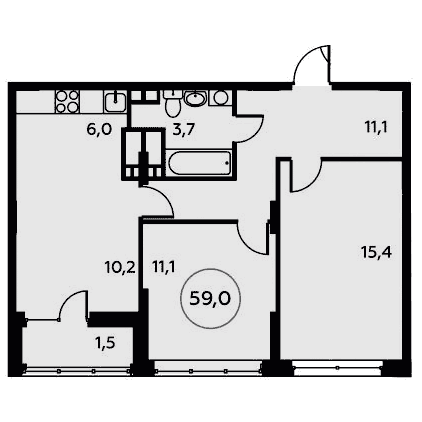 3-комнатная квартира 59.50 кв.м. в Сосенском