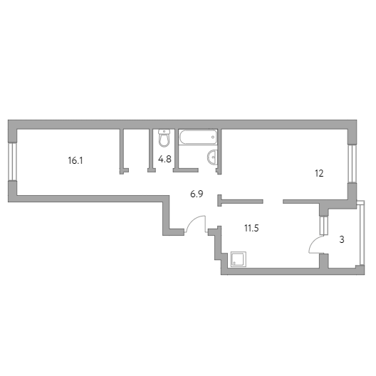 2-комнатная квартира 56.40 кв.м. в Ленинском